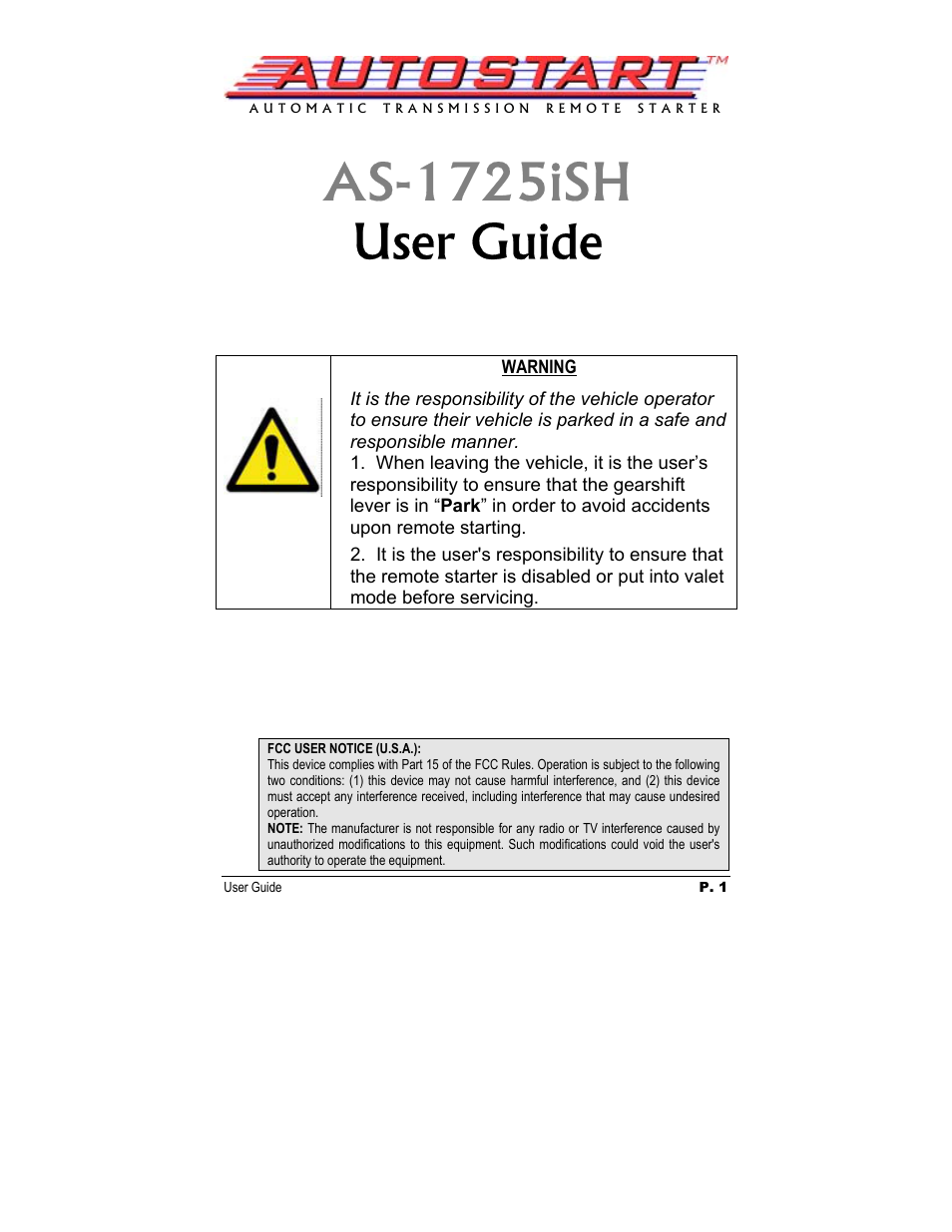 Autostart AS-1725iSH User Manual | 10 pages