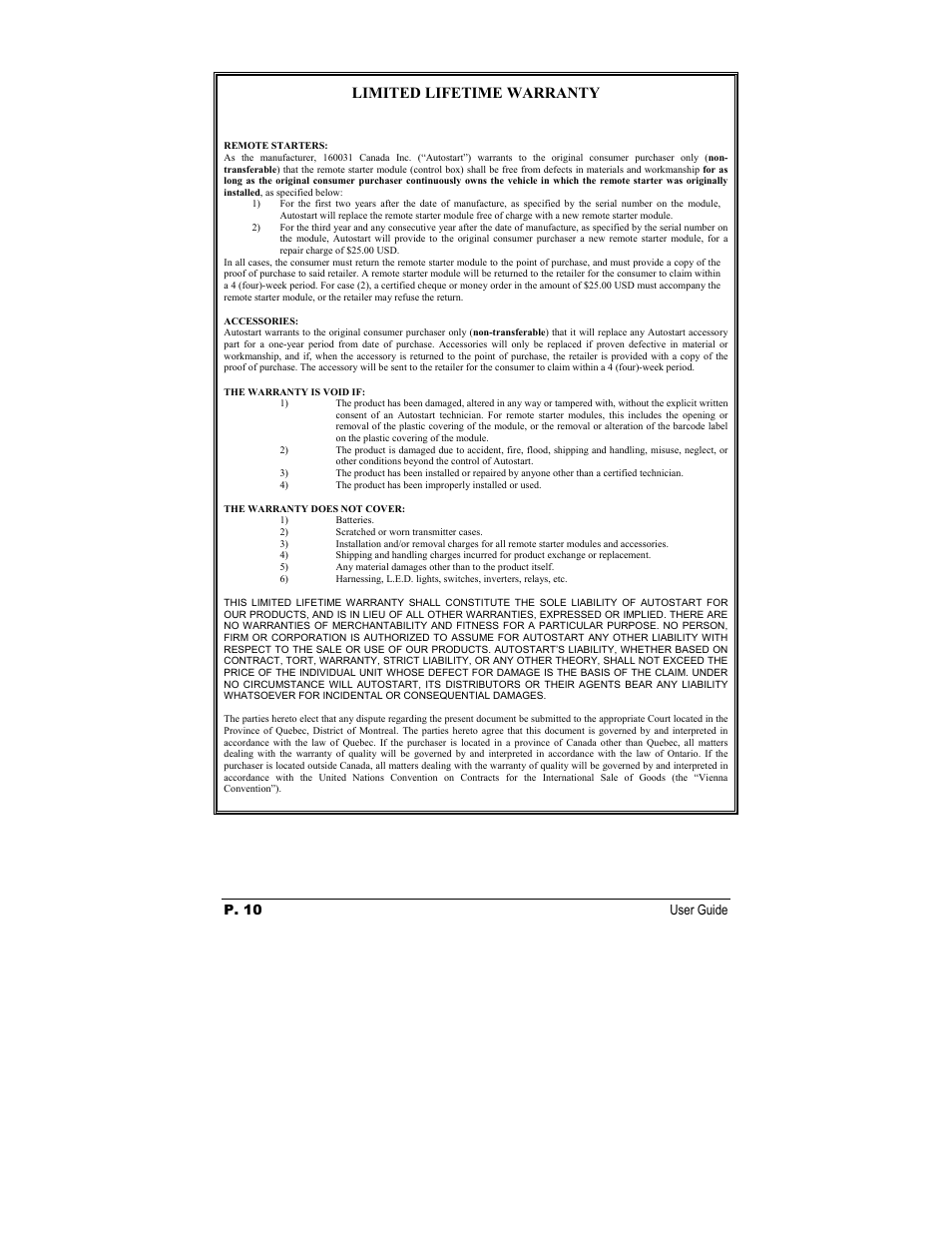 Limited lifetime warranty | Autostart AS-1725iSH User Manual | Page 10 / 10