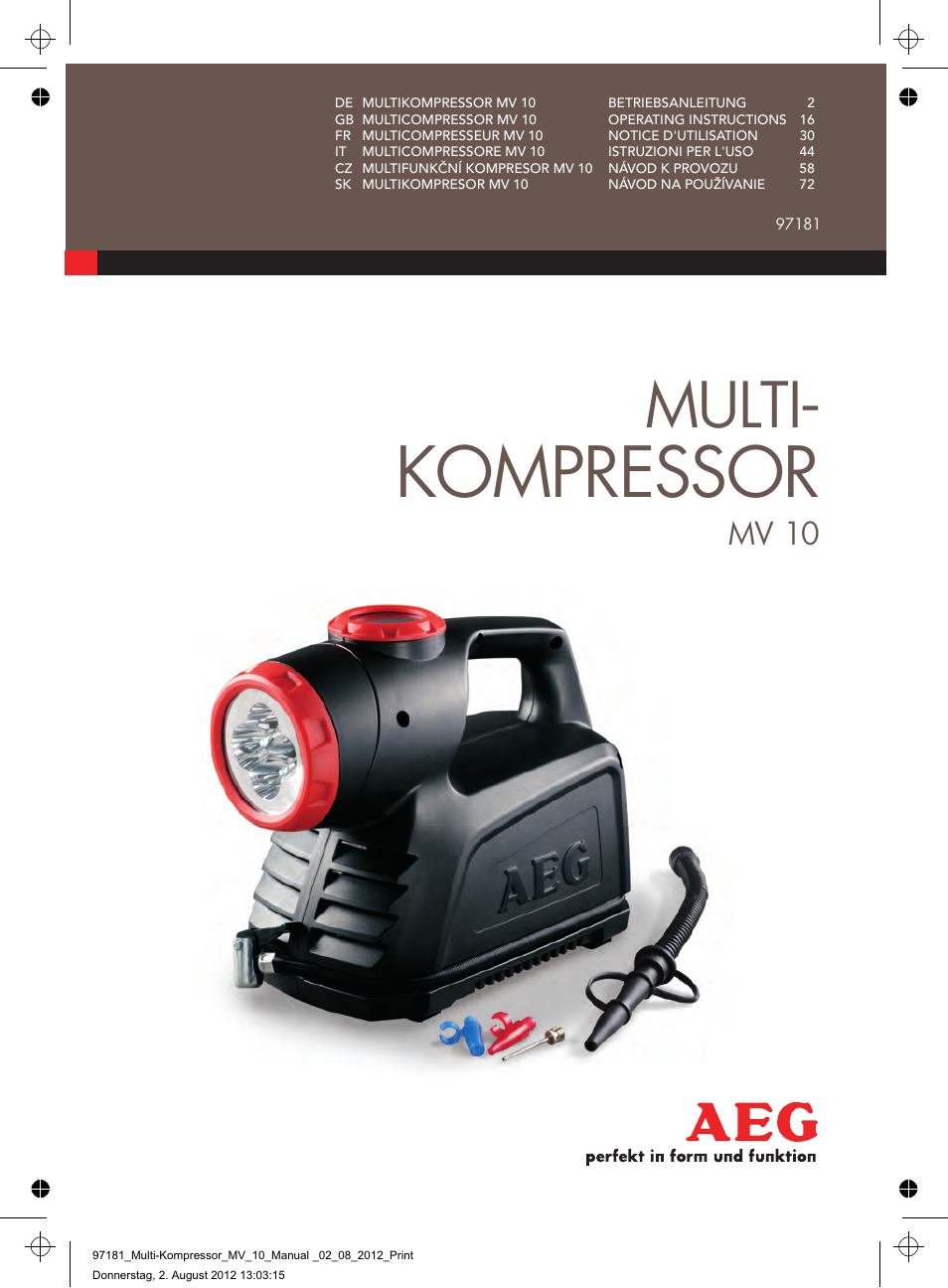 AEG MULTI-COMPRESSOR MV 10 User Manual | 86 pages