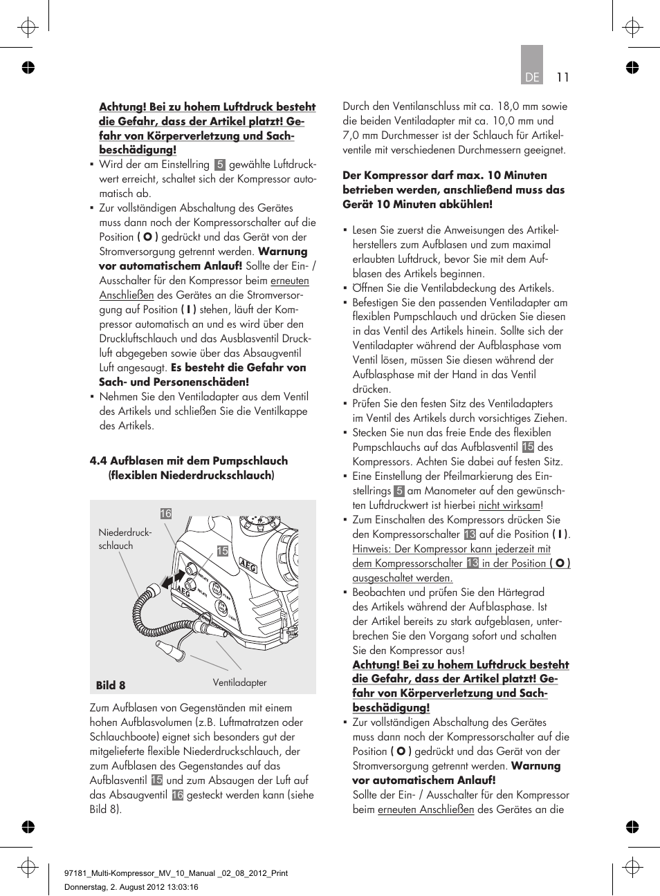 AEG MULTI-COMPRESSOR MV 10 User Manual | Page 11 / 86