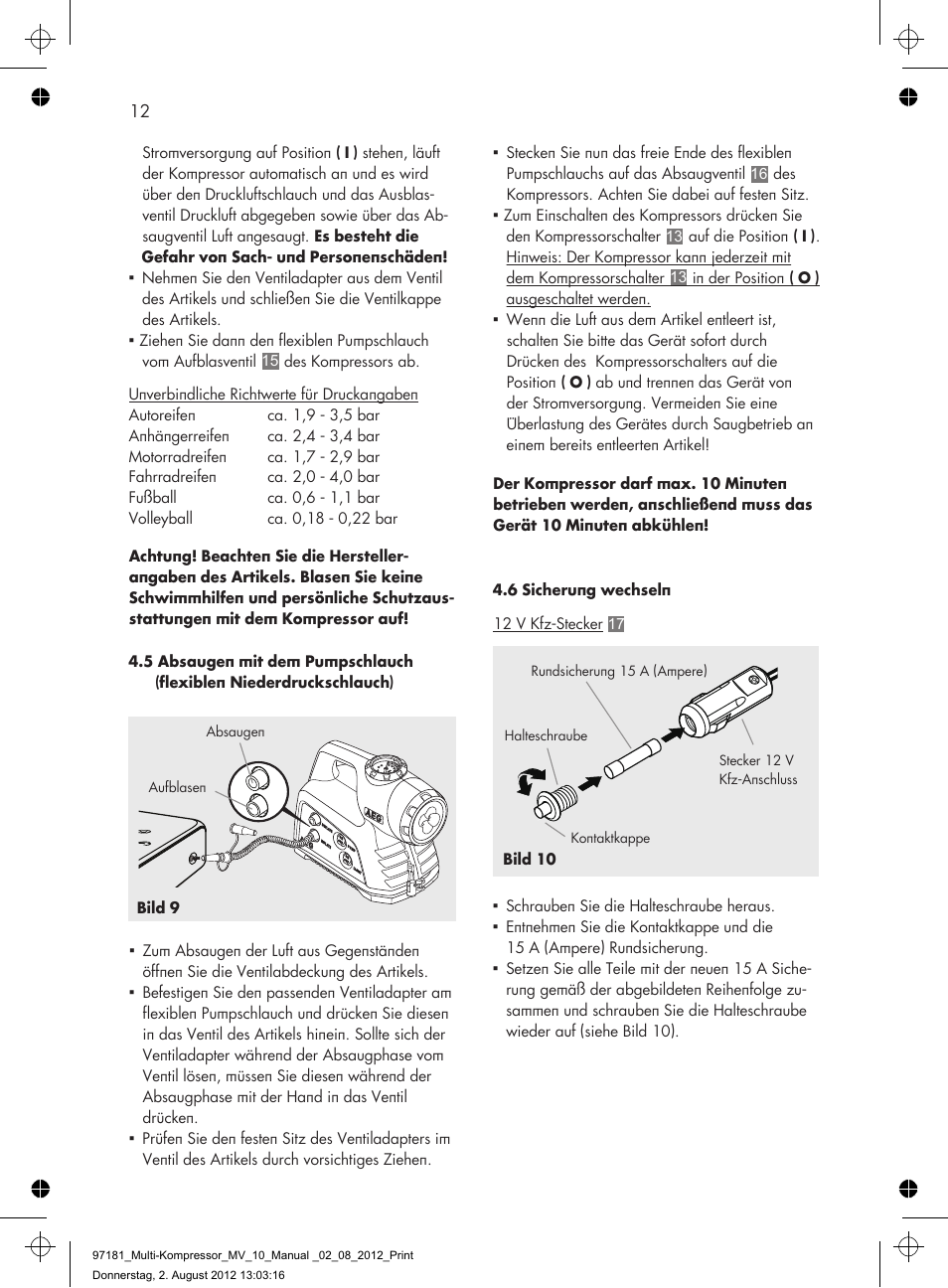 AEG MULTI-COMPRESSOR MV 10 User Manual | Page 12 / 86