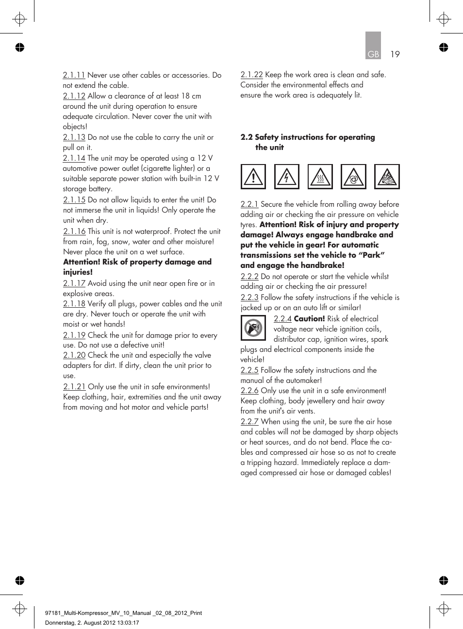 AEG MULTI-COMPRESSOR MV 10 User Manual | Page 19 / 86