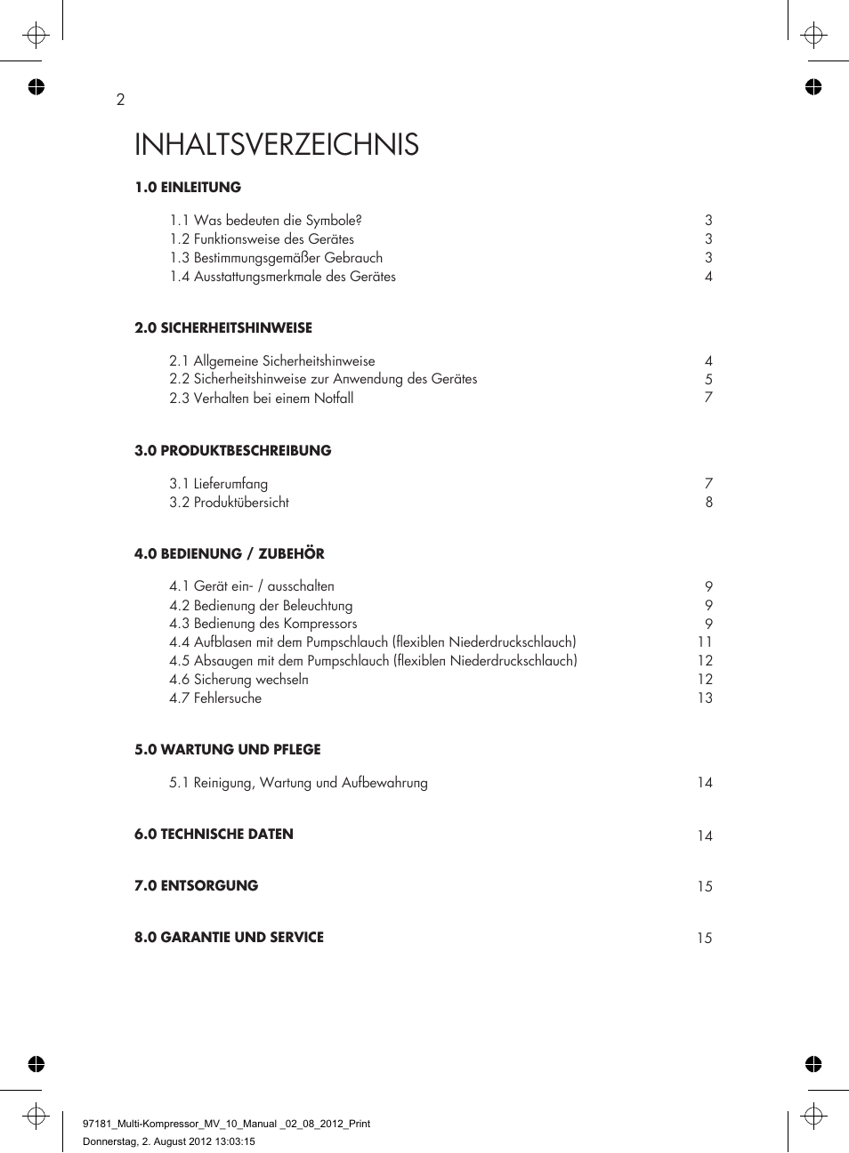 AEG MULTI-COMPRESSOR MV 10 User Manual | Page 2 / 86
