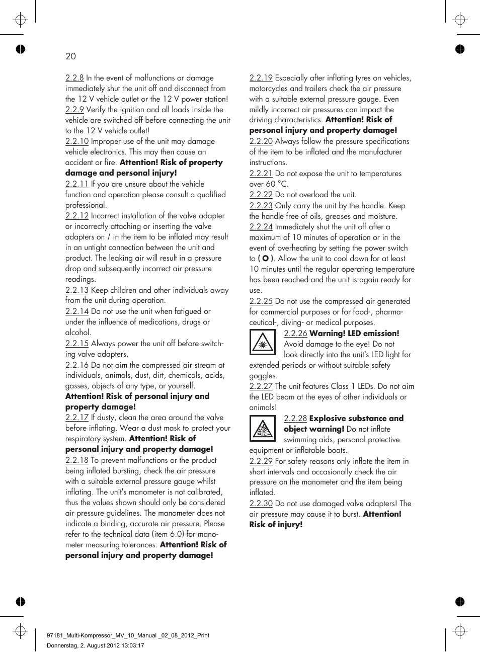 AEG MULTI-COMPRESSOR MV 10 User Manual | Page 20 / 86