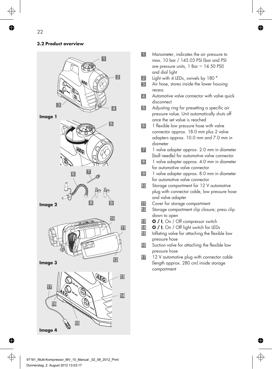 AEG MULTI-COMPRESSOR MV 10 User Manual | Page 22 / 86