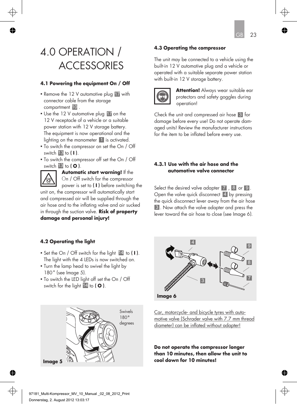 0 operation / accessories | AEG MULTI-COMPRESSOR MV 10 User Manual | Page 23 / 86