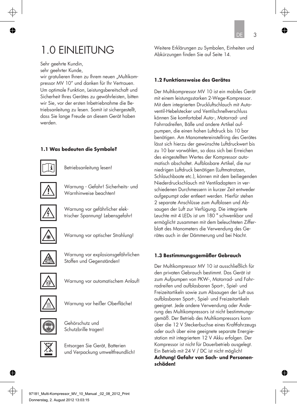 0 einleitung | AEG MULTI-COMPRESSOR MV 10 User Manual | Page 3 / 86