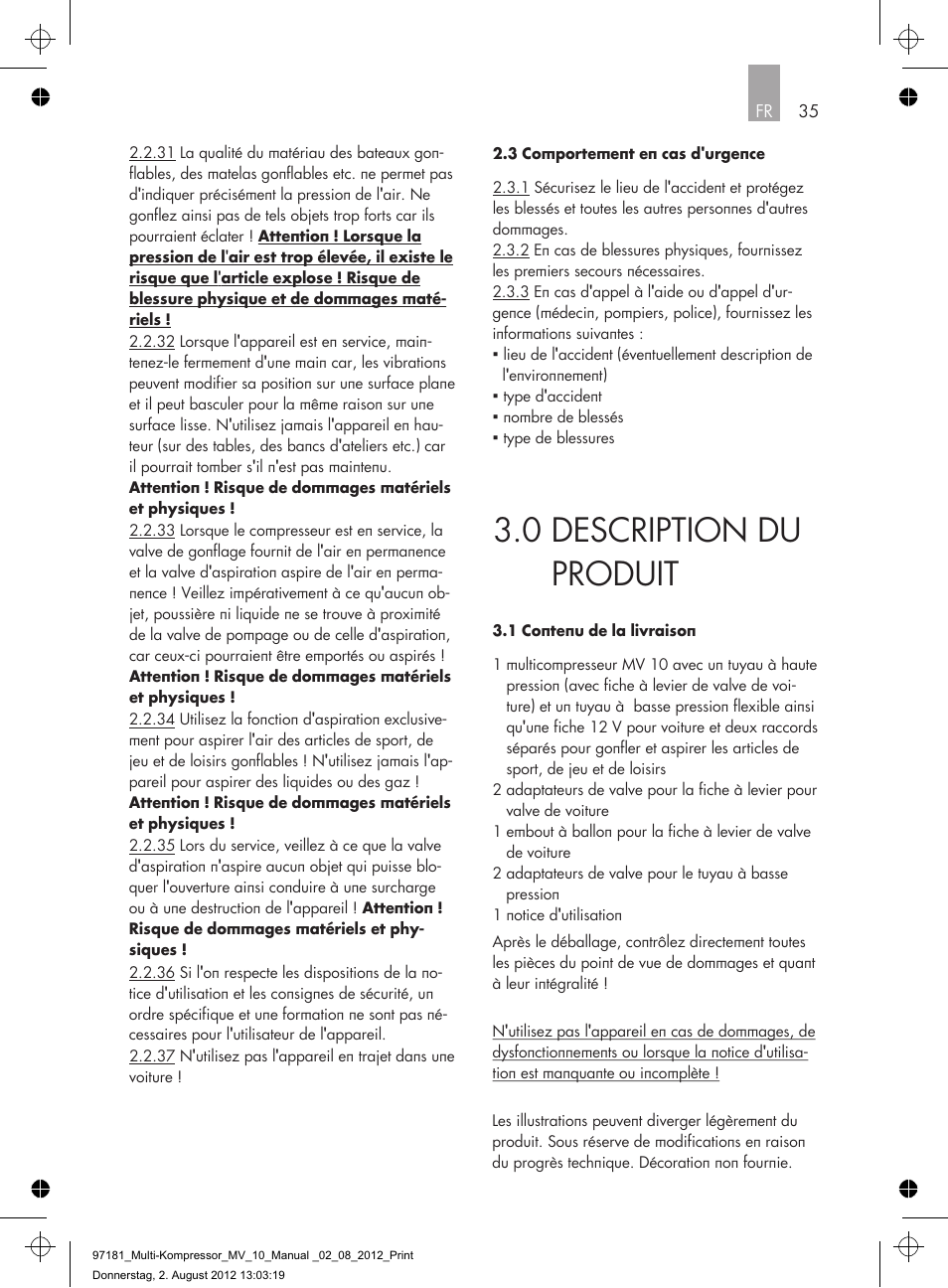 0 description du produit | AEG MULTI-COMPRESSOR MV 10 User Manual | Page 35 / 86
