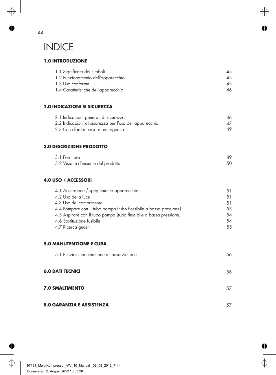 Indice | AEG MULTI-COMPRESSOR MV 10 User Manual | Page 44 / 86