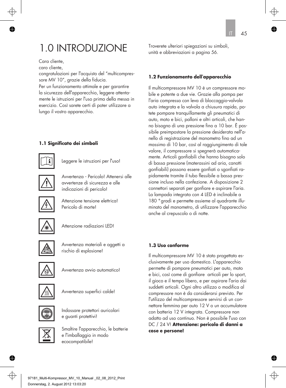 0 introduzione | AEG MULTI-COMPRESSOR MV 10 User Manual | Page 45 / 86