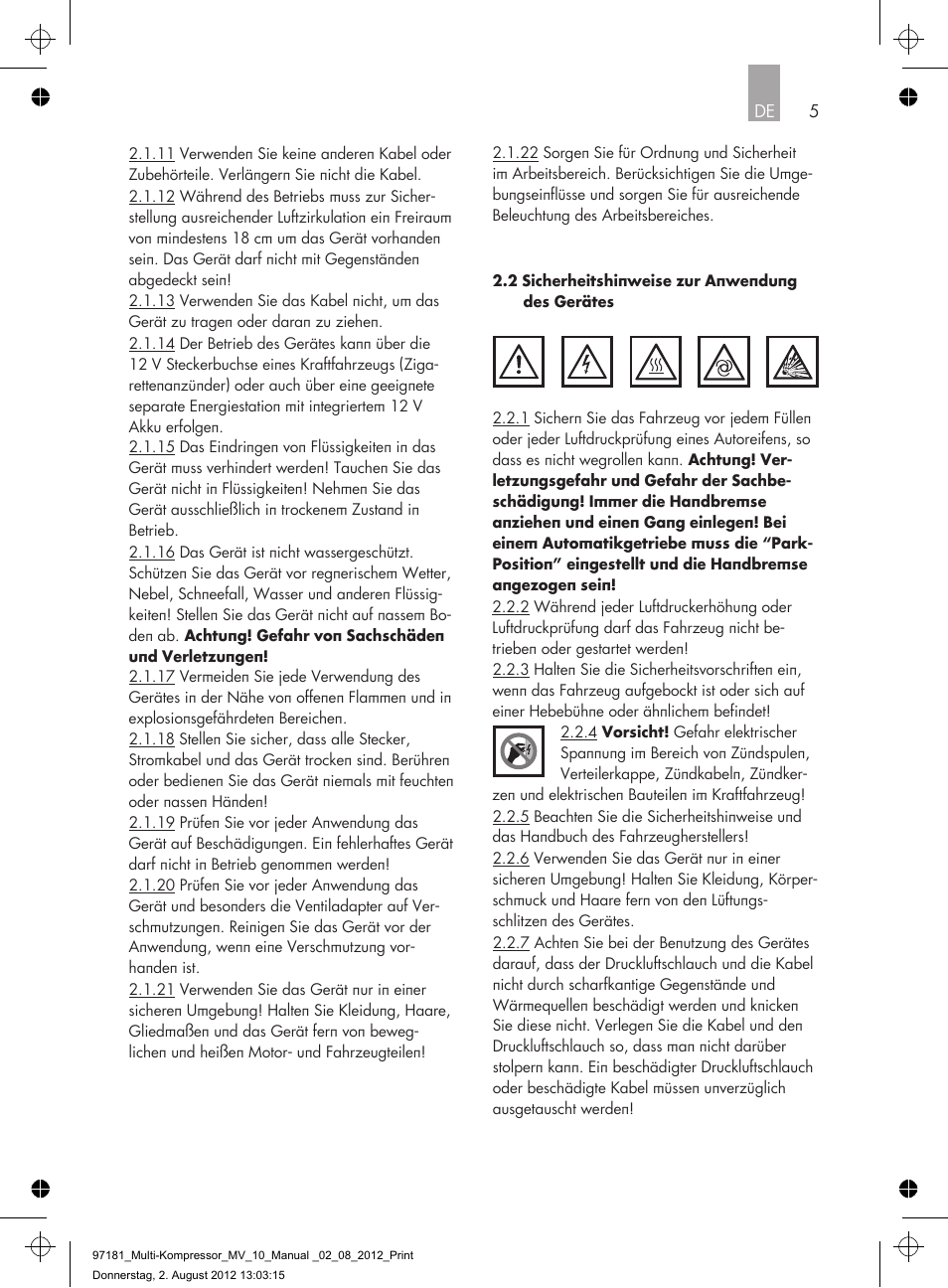 AEG MULTI-COMPRESSOR MV 10 User Manual | Page 5 / 86