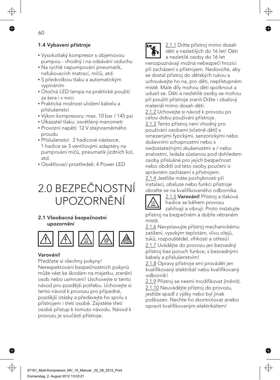 0 bezpečnostní upozornění | AEG MULTI-COMPRESSOR MV 10 User Manual | Page 60 / 86