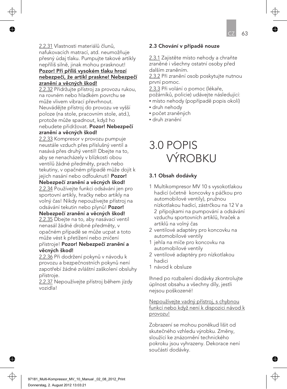 0 popis výrobku | AEG MULTI-COMPRESSOR MV 10 User Manual | Page 63 / 86