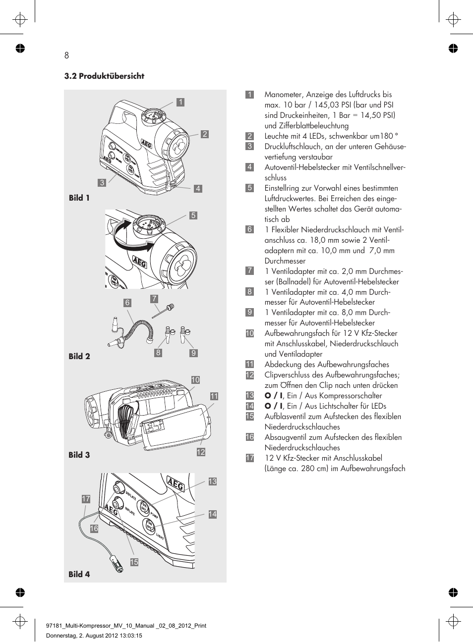 AEG MULTI-COMPRESSOR MV 10 User Manual | Page 8 / 86
