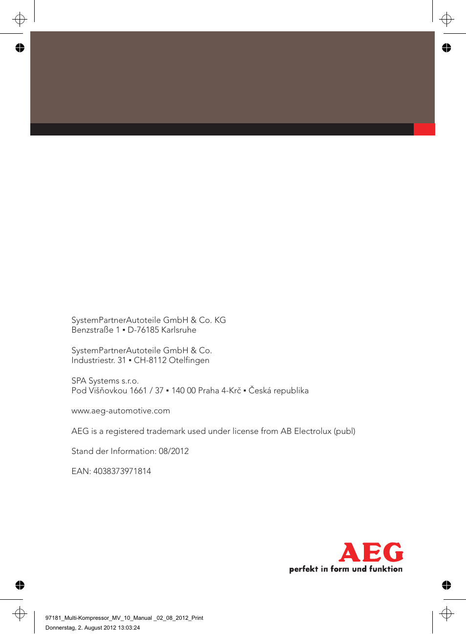 AEG MULTI-COMPRESSOR MV 10 User Manual | Page 86 / 86
