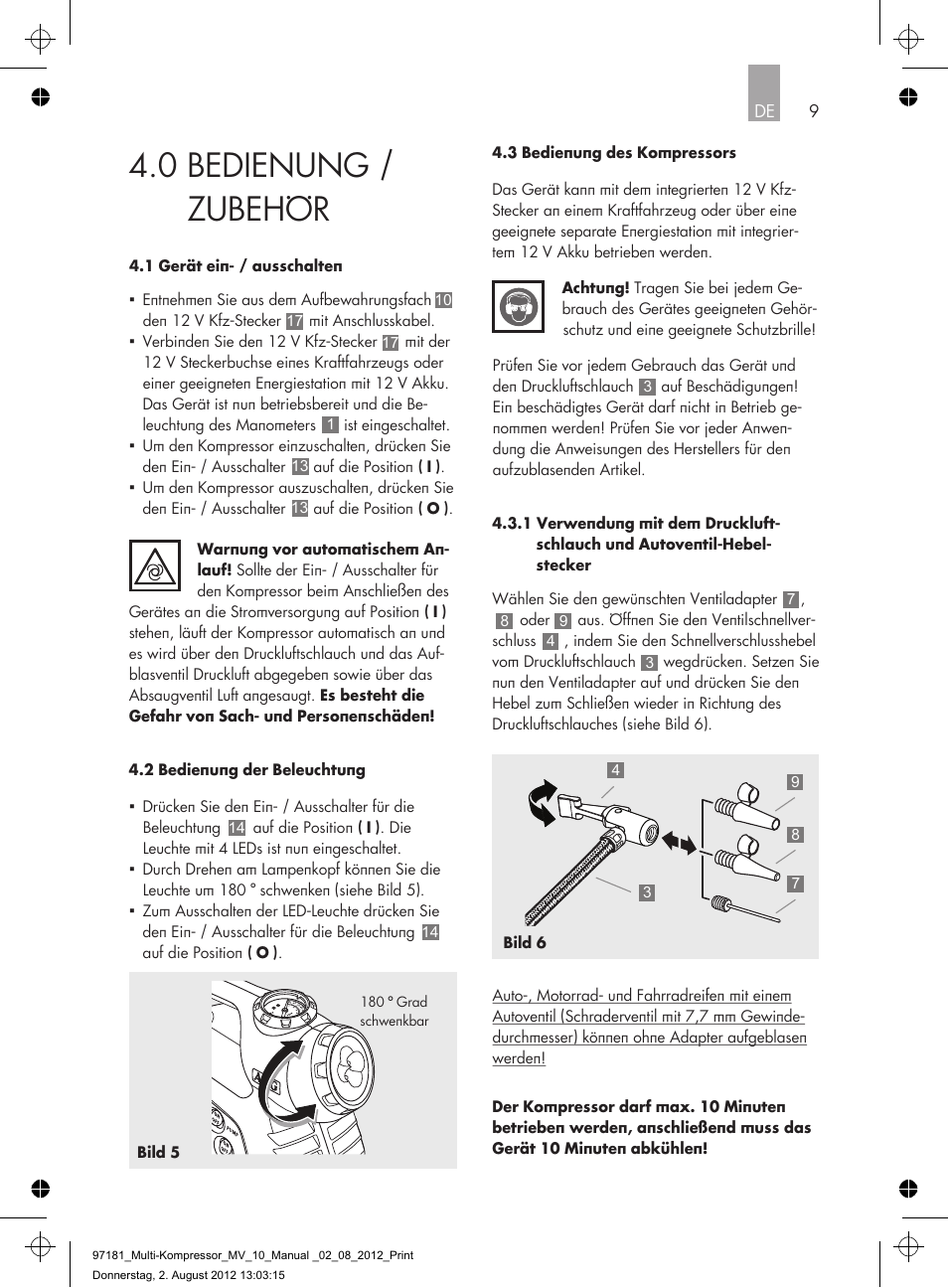 0 bedienung / zubehör | AEG MULTI-COMPRESSOR MV 10 User Manual | Page 9 / 86