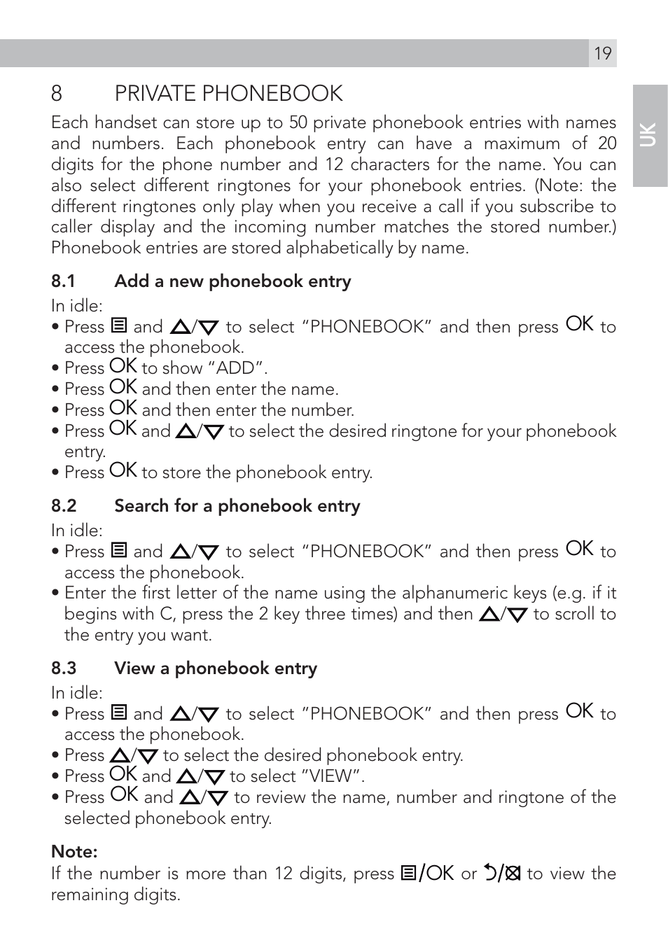 8 private phonebook | AEG Voxtel D235 User Manual | Page 19 / 42