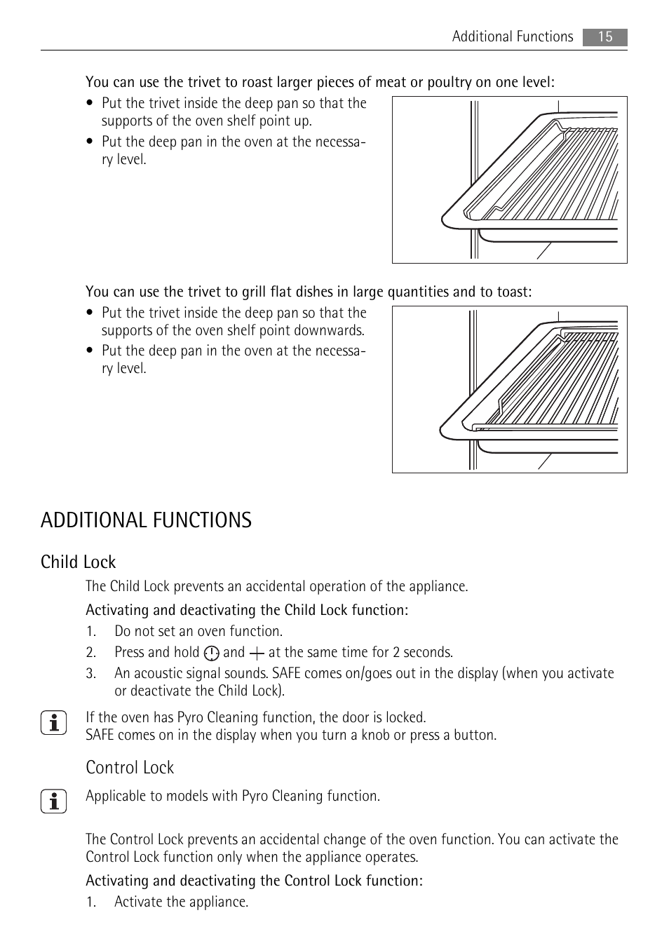 Additional functions, Child lock, Control lock | AEG BS9314001M User Manual | Page 15 / 40