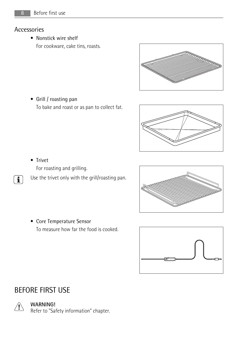 Before first use, Accessories | AEG BS9314001M User Manual | Page 8 / 40