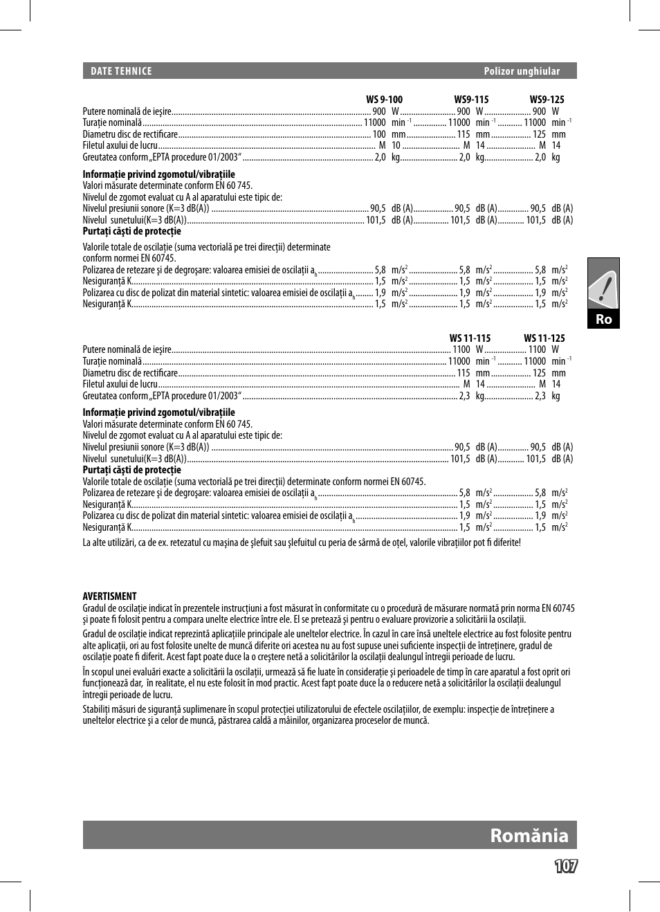 Romănia | AEG WS 9-125 User Manual | Page 108 / 119