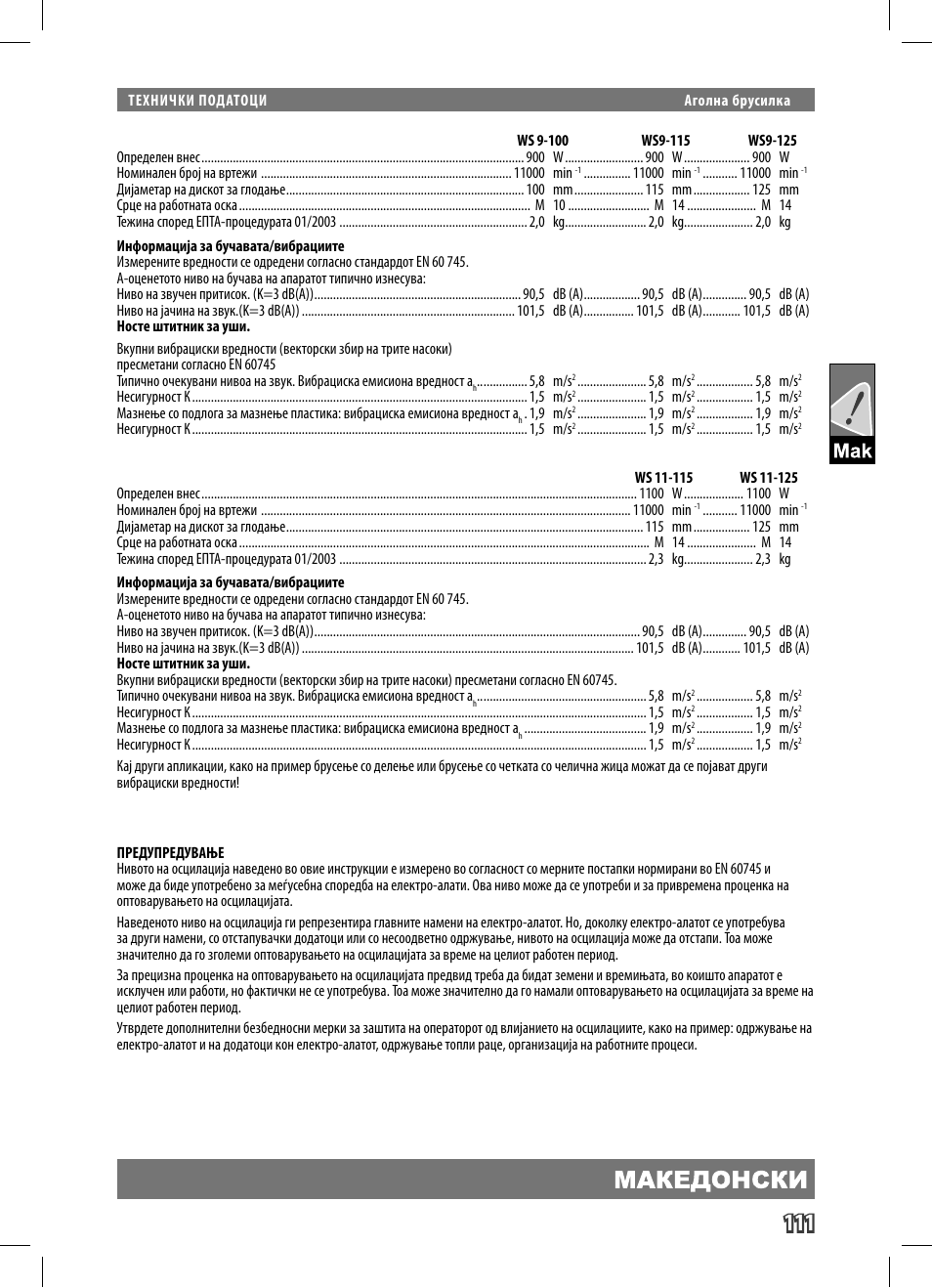 AEG WS 9-125 User Manual | Page 112 / 119