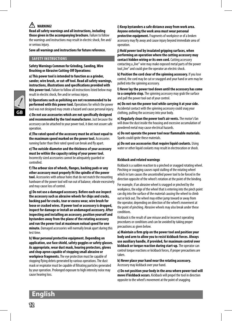 English | AEG WS 9-125 User Manual | Page 13 / 119