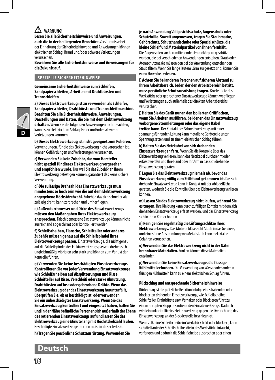 Deutsch | AEG WS 9-125 User Manual | Page 17 / 119