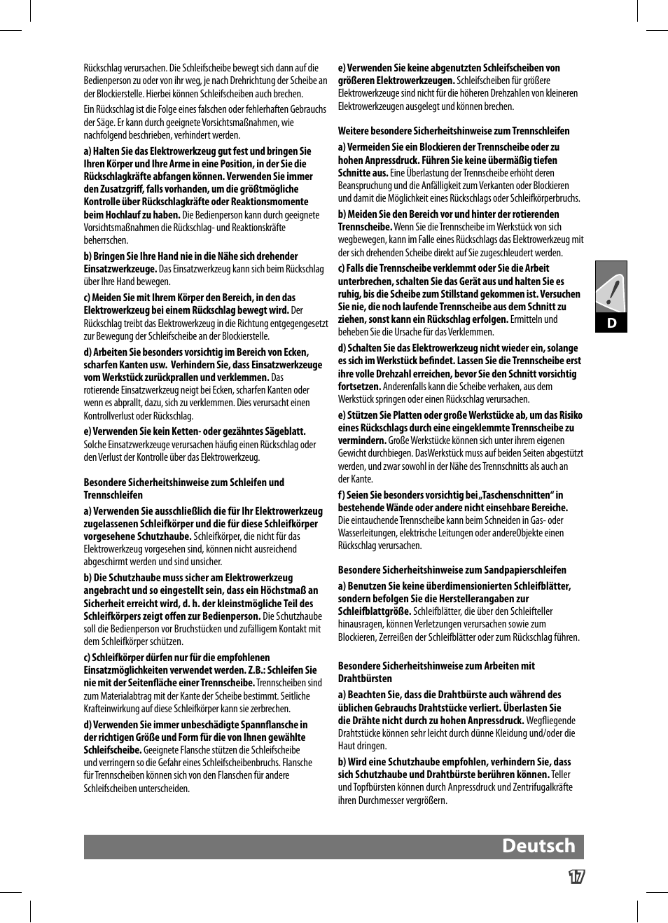 Deutsch | AEG WS 9-125 User Manual | Page 18 / 119