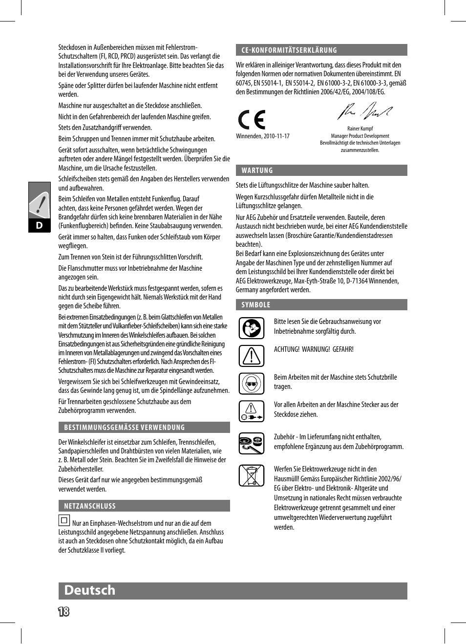 Deutsch | AEG WS 9-125 User Manual | Page 19 / 119
