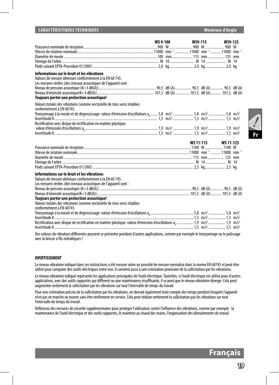 Français | AEG WS 9-125 User Manual | Page 20 / 119