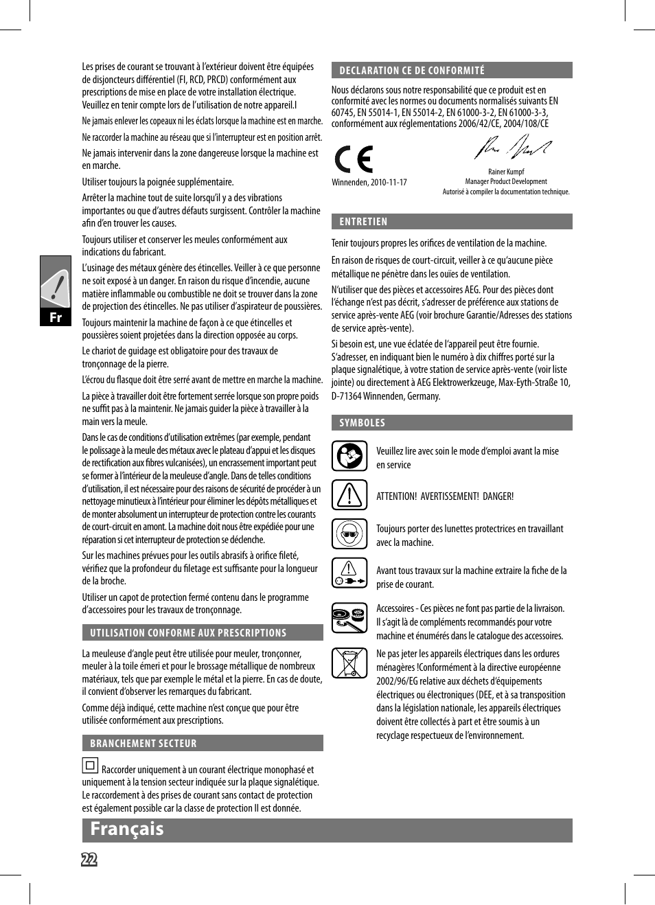 Français | AEG WS 9-125 User Manual | Page 23 / 119