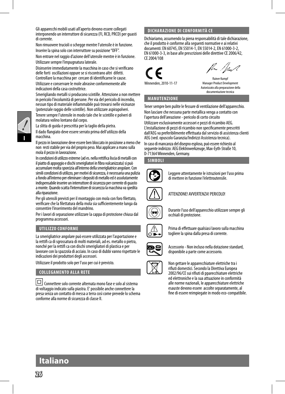 Italiano | AEG WS 9-125 User Manual | Page 27 / 119