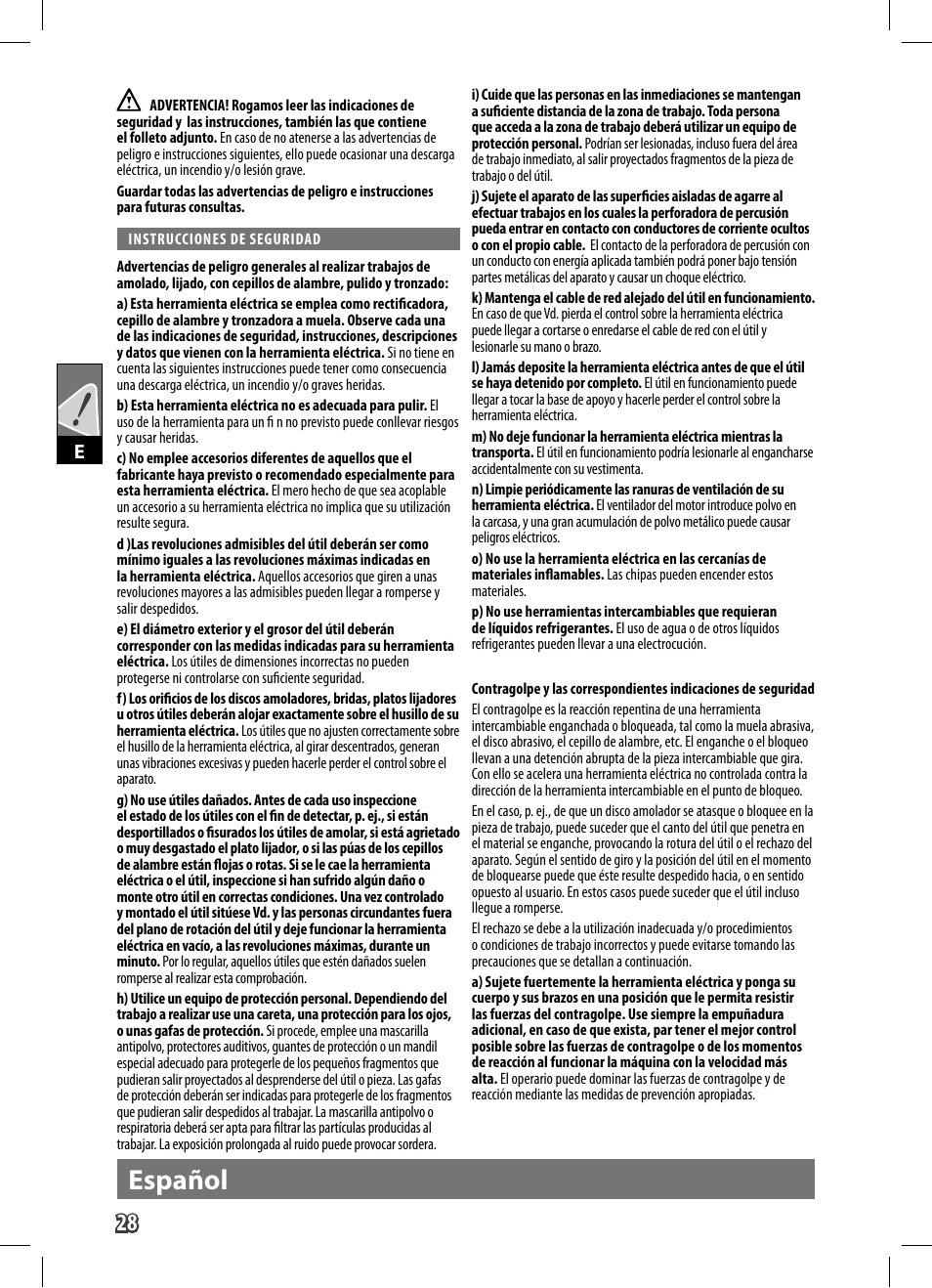 Español | AEG WS 9-125 User Manual | Page 29 / 119