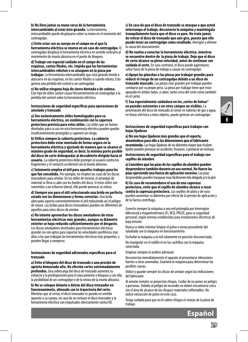 Español | AEG WS 9-125 User Manual | Page 30 / 119