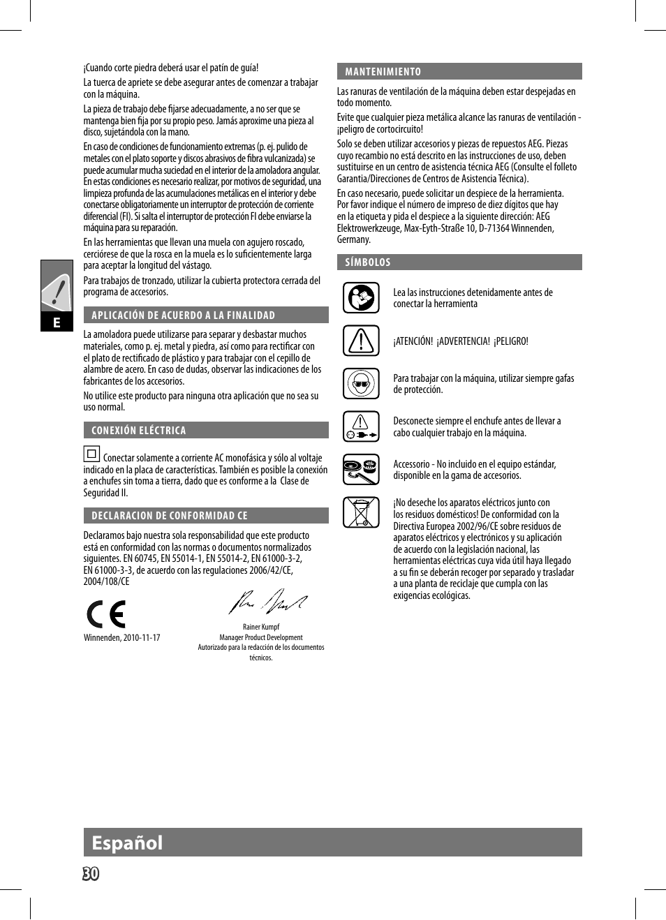 Español | AEG WS 9-125 User Manual | Page 31 / 119