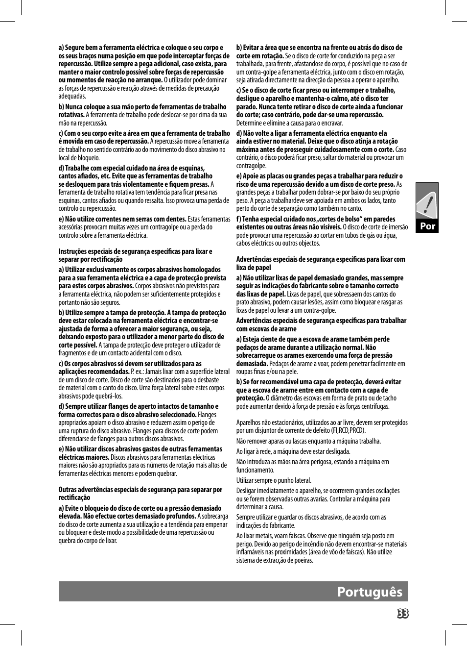 Português | AEG WS 9-125 User Manual | Page 34 / 119
