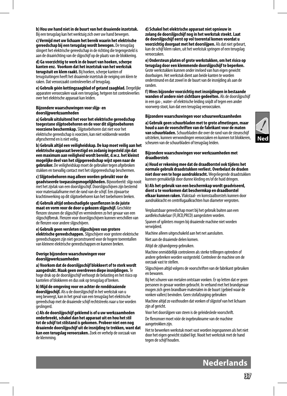 Nederlands | AEG WS 9-125 User Manual | Page 38 / 119