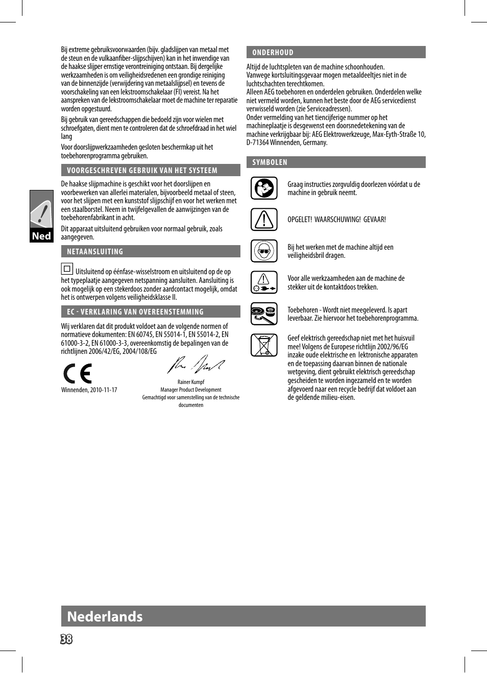 Nederlands | AEG WS 9-125 User Manual | Page 39 / 119