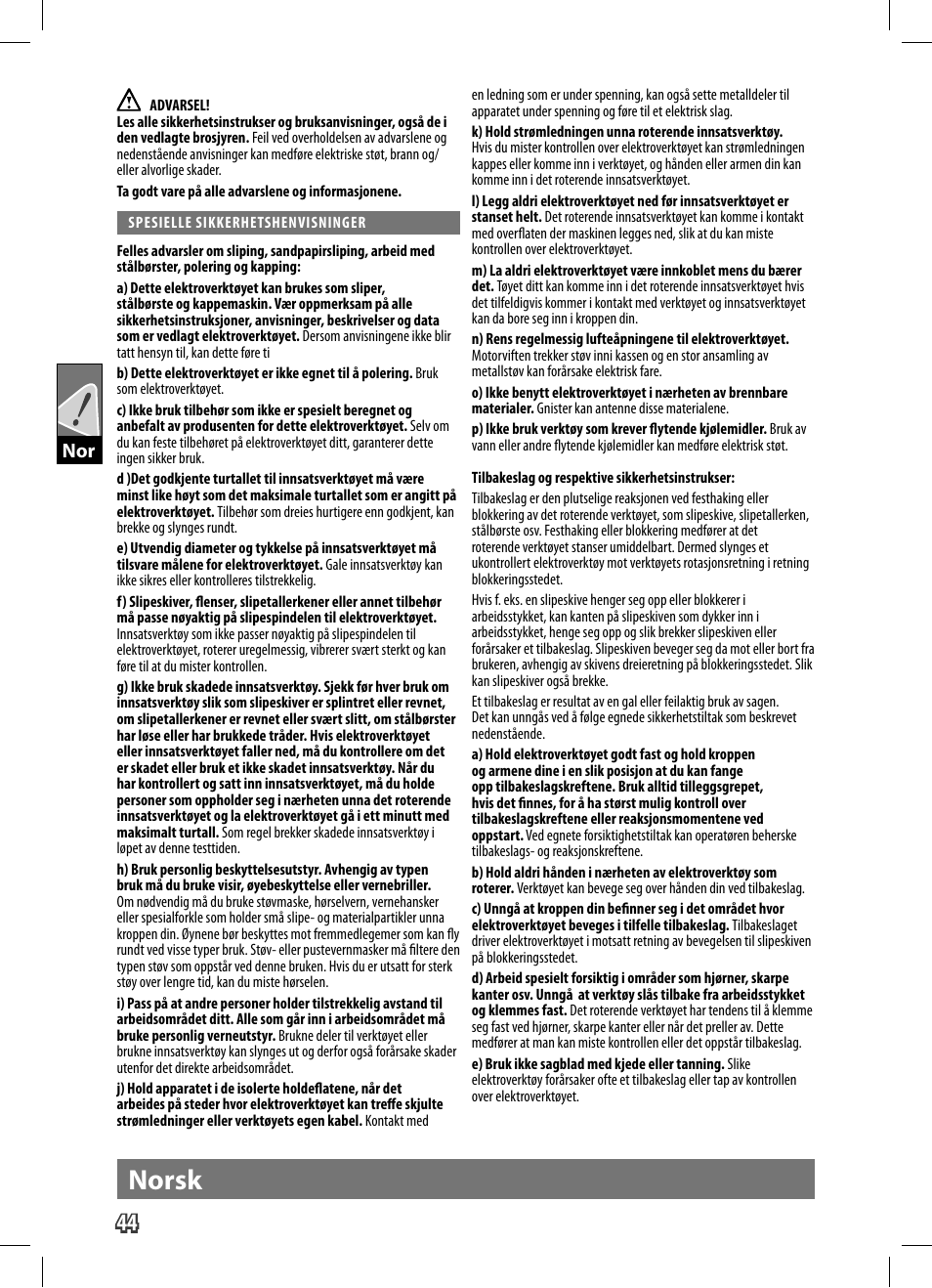 Norsk | AEG WS 9-125 User Manual | Page 45 / 119