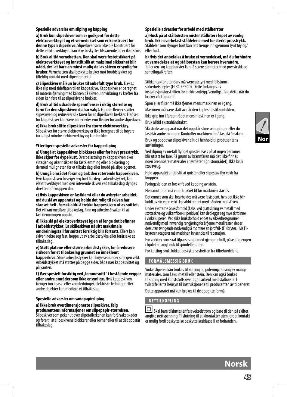 Norsk | AEG WS 9-125 User Manual | Page 46 / 119