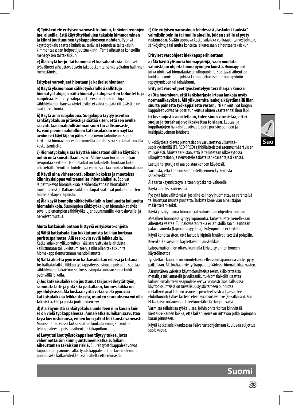 Suomi | AEG WS 9-125 User Manual | Page 54 / 119