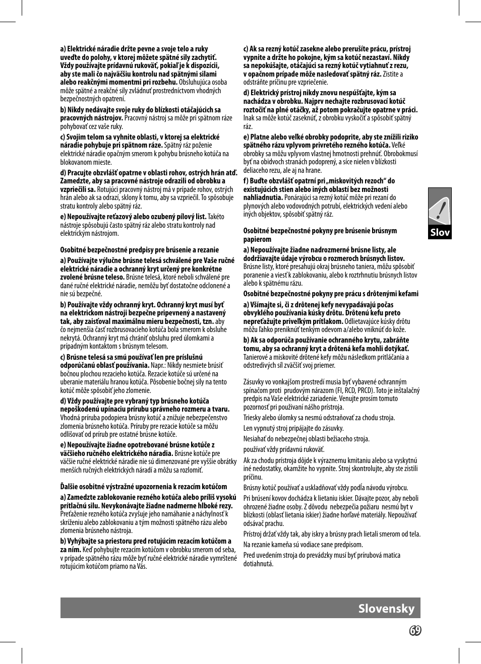 Slovensky, Slov | AEG WS 9-125 User Manual | Page 70 / 119