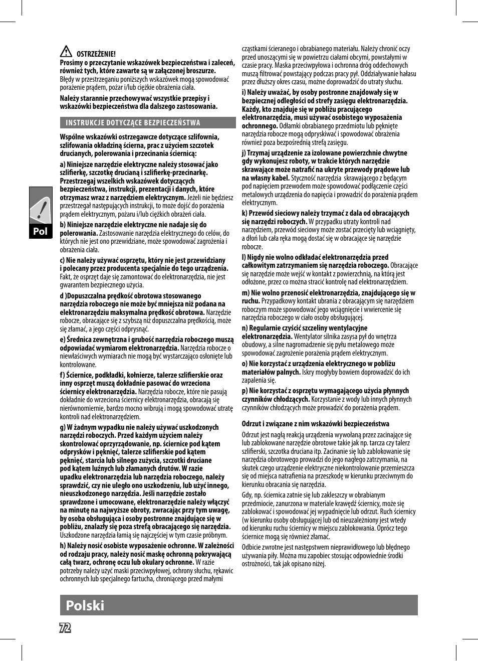 Polski | AEG WS 9-125 User Manual | Page 73 / 119