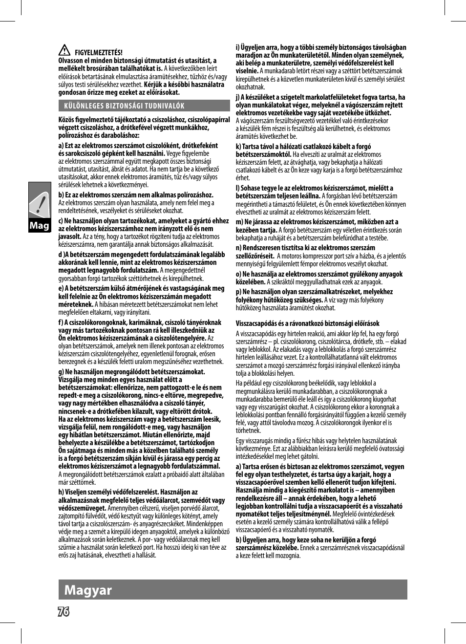 Magyar | AEG WS 9-125 User Manual | Page 77 / 119