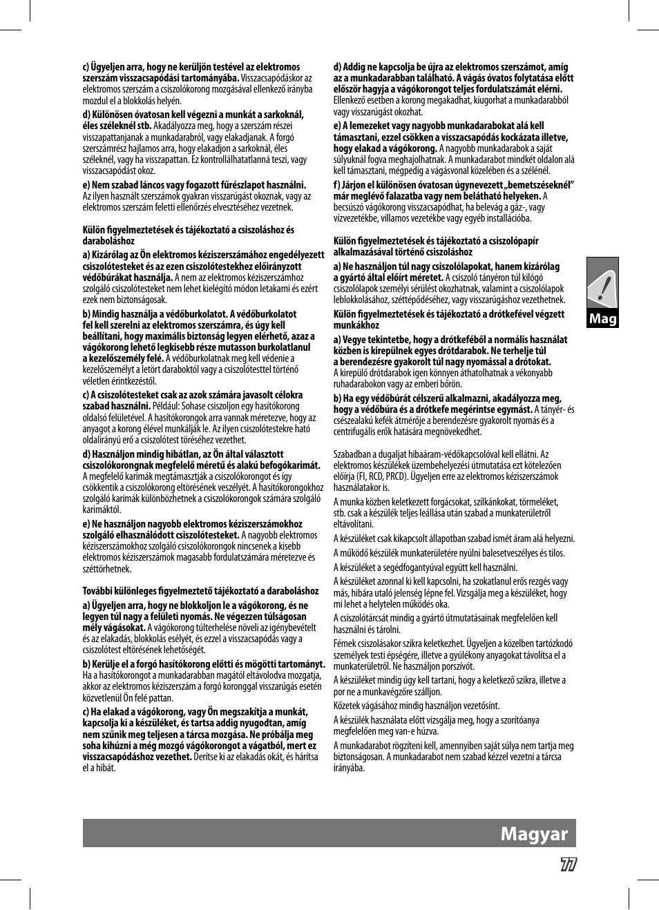 Magyar | AEG WS 9-125 User Manual | Page 78 / 119