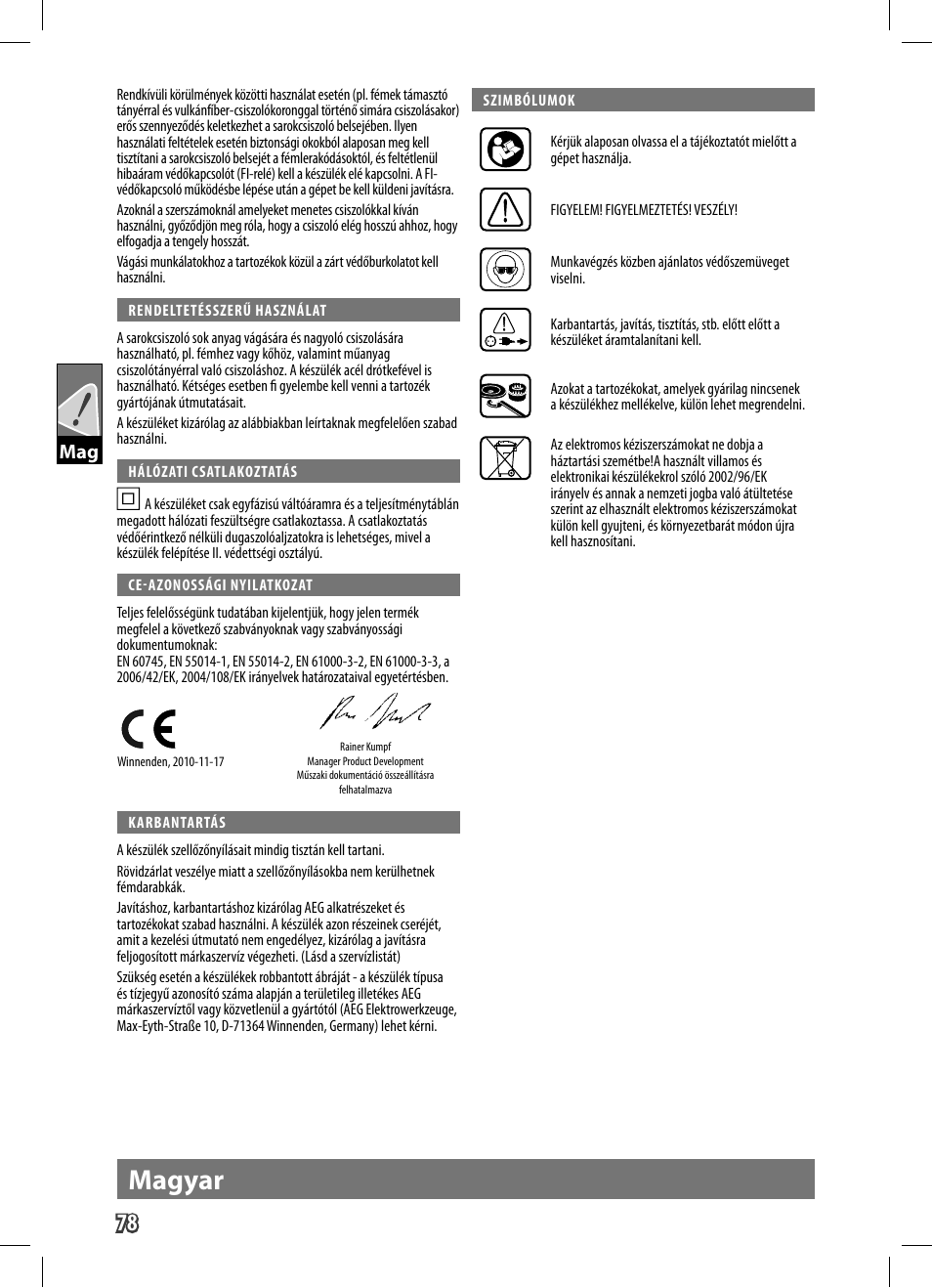 Magyar | AEG WS 9-125 User Manual | Page 79 / 119