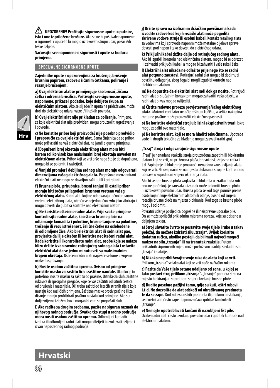 Hrvatski | AEG WS 9-125 User Manual | Page 85 / 119