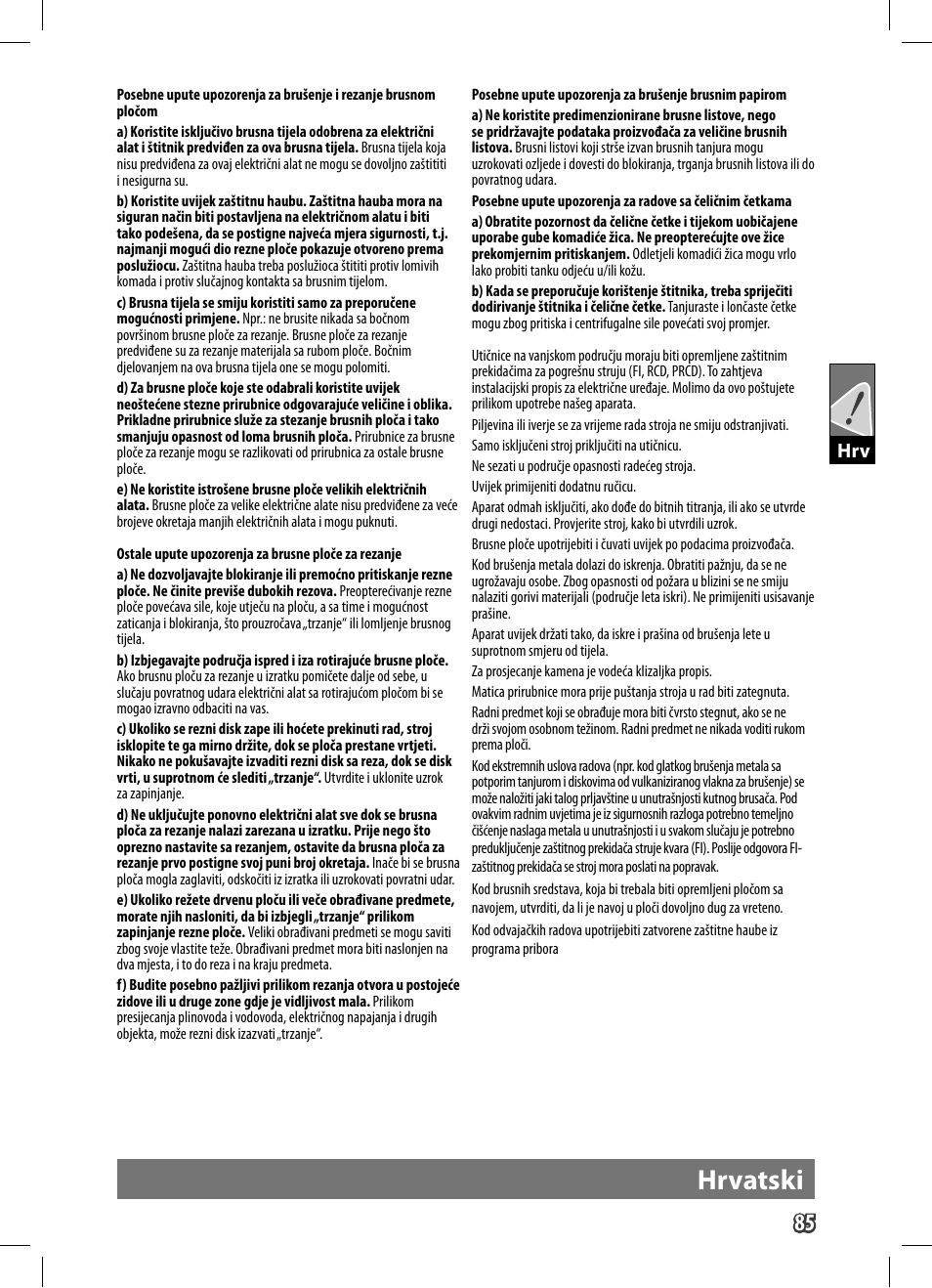 Hrvatski | AEG WS 9-125 User Manual | Page 86 / 119