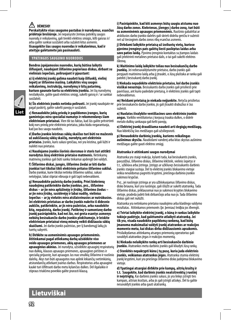 Lietuviškai, Liet | AEG WS 9-125 User Manual | Page 93 / 119