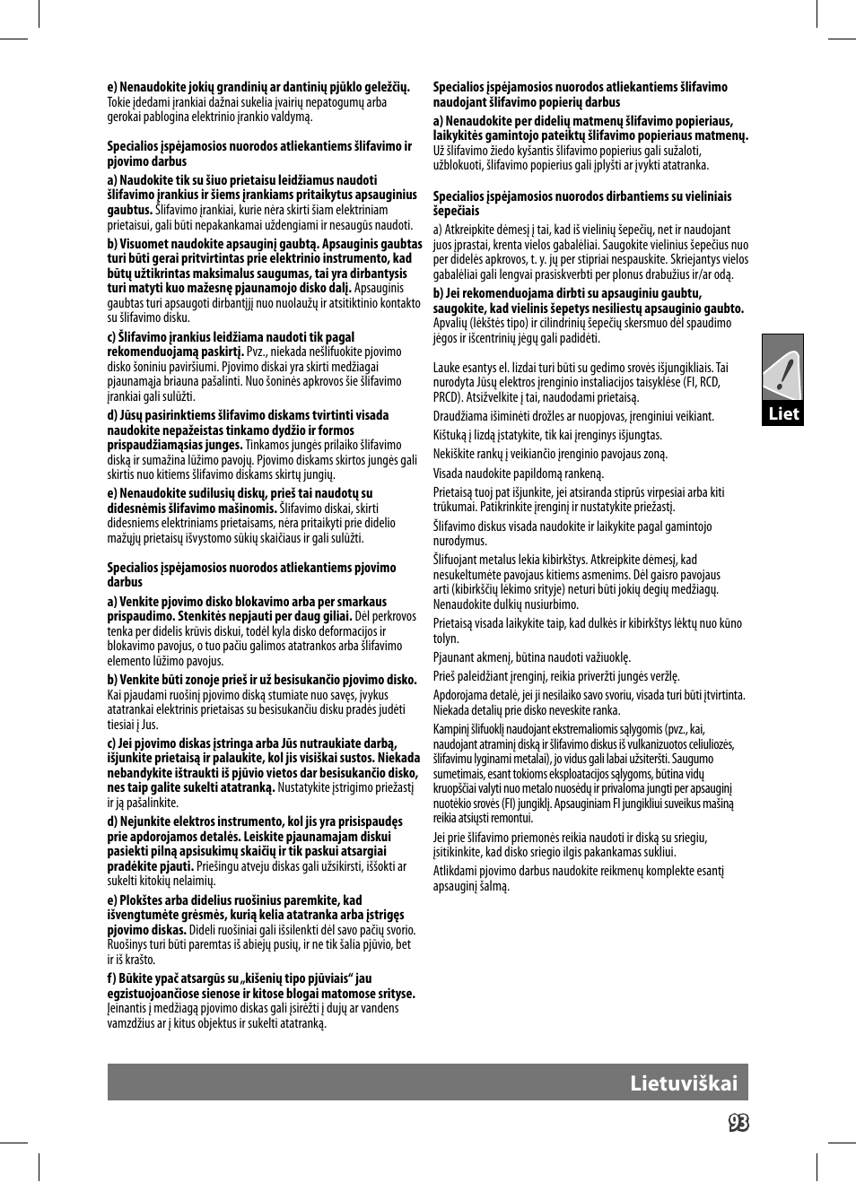 Lietuviškai, Liet | AEG WS 9-125 User Manual | Page 94 / 119